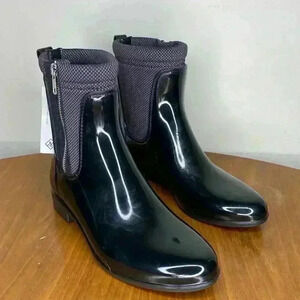 Call It Spring Black Shiny Vegan Boots Rain Womens Size 7 NWOT NEW